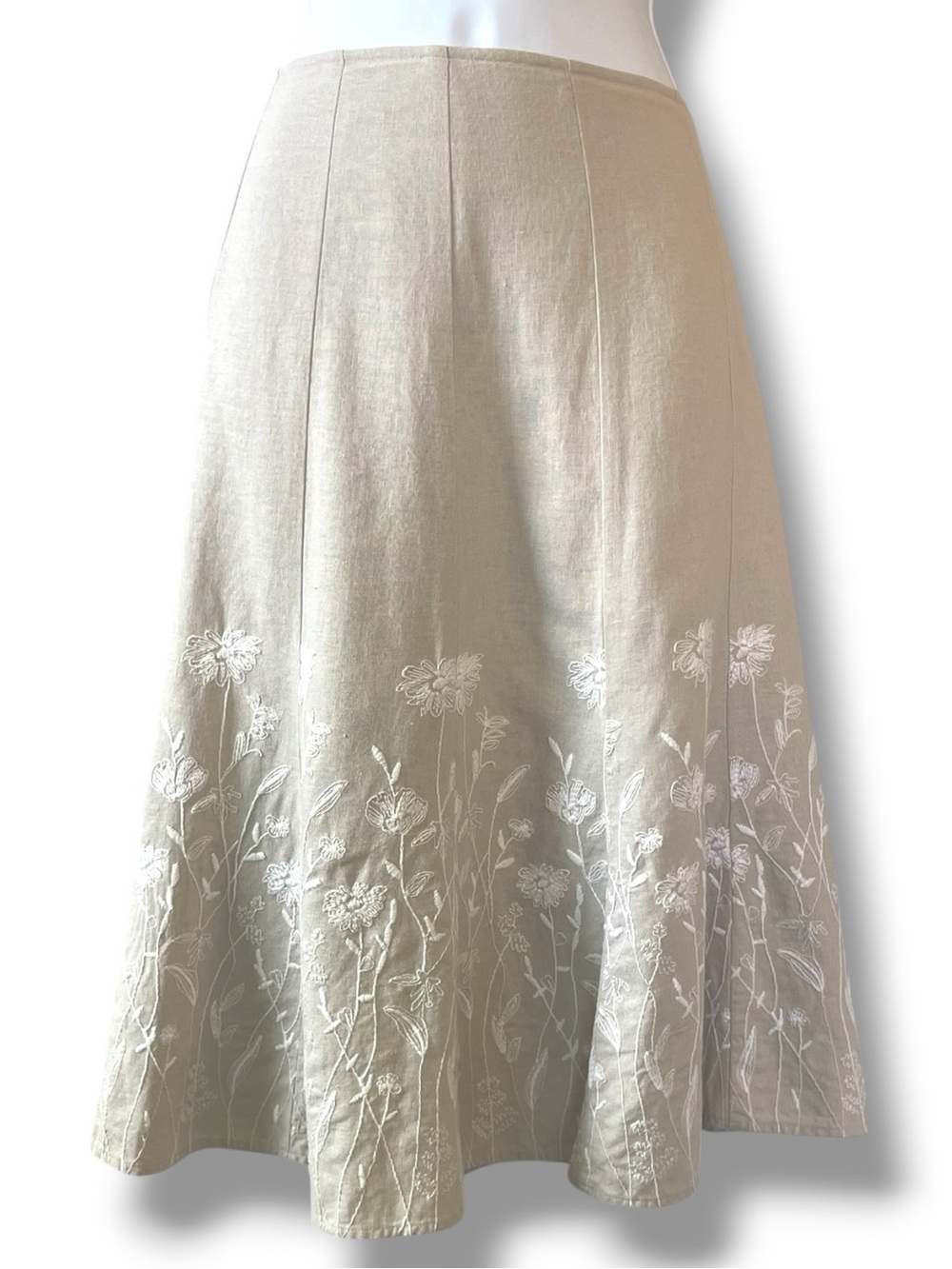 Christopher & Banks Linen Blend Embroidered Floral Midi Skirt Cottagecore Boho - Picture 2 of 10